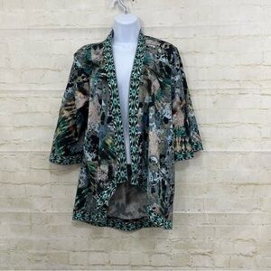 Tolani Karma Black Abstract 3/4 Sleeve Open Cardigan